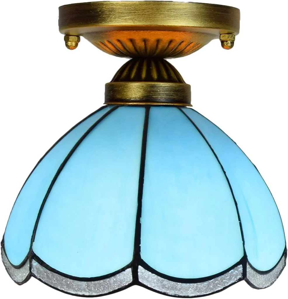 چراغ سقفی شیشه رنگی 8 اینچی تیفانی راهرو راهرو بالکن مدیترانه ای آبی کوچک