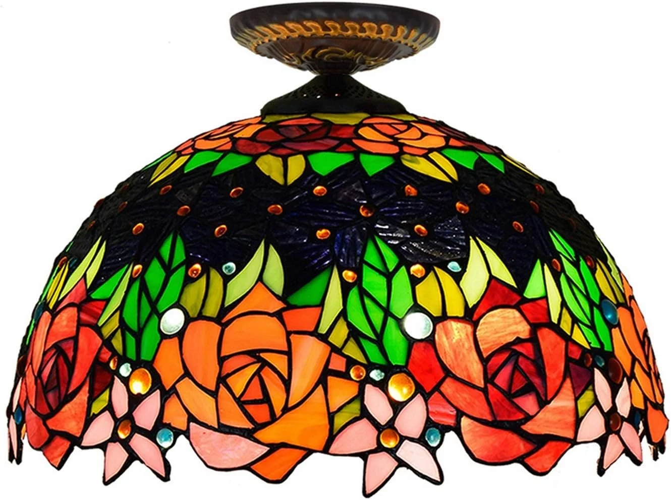 چراغ سقفی شیشه رنگی طرح گل رز مشکی 16 اینچی، چراغ های سبک تیفانی و فانوس برای راهرو اتاق خواب چراغ سقفی شیشه رنگی طرح گل رز مشکی 16 اینچی، چراغ های سبک تیفانی و فانوس برای راهرو اتاق خواب