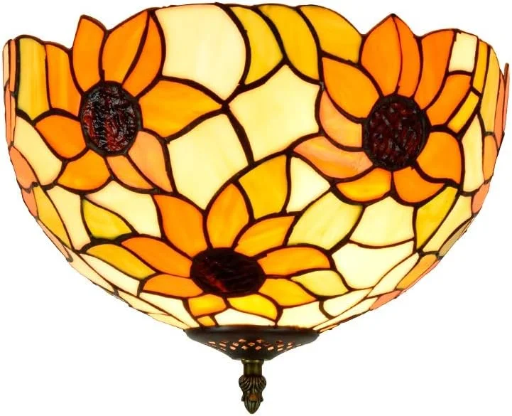 چراغ سقفی شیشه رنگی طرح آفتابگردان نارنجی به سبک تیفانی، 30 سانتی متر، چراغ راهروی بالکن باغ زرد کلاسیک آمریکایی چراغ سقفی شیشه رنگی طرح آفتابگردان نارنجی به سبک تیفانی، 30 سانتی متر، چراغ راهروی بالکن باغ زرد کلاسیک آمریکایی