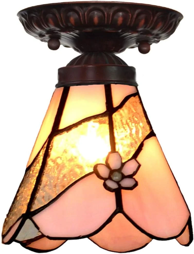 چراغ سقفی شیشه رنگی 7 اینچی، فانوس تیفانی، نور گرم، مناسب بالکن و راهرو