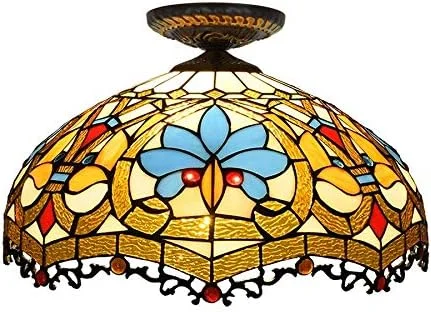 چراغ سقفی شیشه رنگی طرح طوطی آبی 16 اینچی، چراغ و فانوس به سبک تیفانی برای راهرو و اتاق خواب چراغ سقفی شیشه رنگی طرح طوطی آبی 16 اینچی، چراغ و فانوس به سبک تیفانی برای راهرو و اتاق خواب
