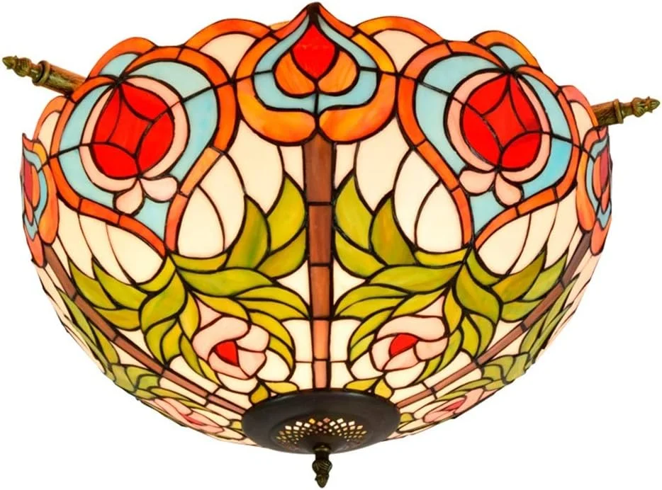 چراغ سقفی شیشه رنگی 50 سانتی متری، خلاقانه، طرح تیفانی، مناسب اتاق نشیمن کوچک، رستوران، بار، اتاق خواب، چراغ هنری