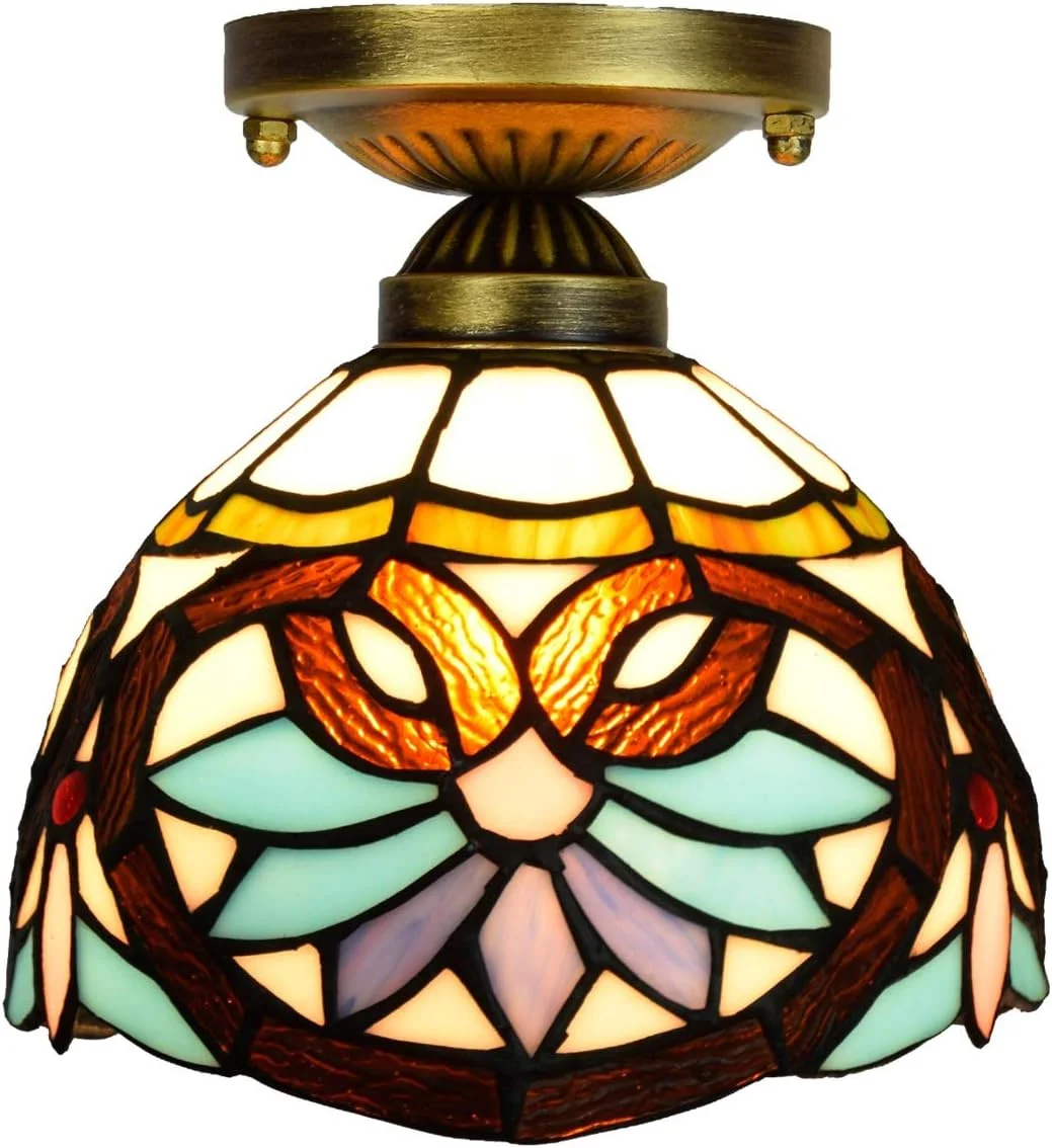 چراغ سقفی شیشه رنگی 8 اینچی، چراغ راهروی کوچک تیفانی چراغ سقفی شیشه رنگی 8 اینچی، چراغ راهروی کوچک تیفانی