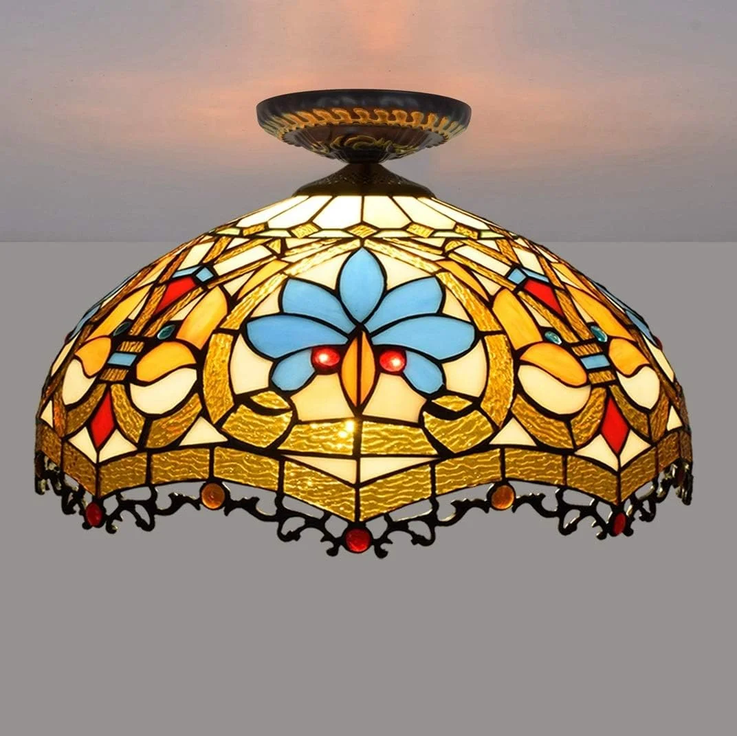 چراغ سقفی شیشه رنگی طرح طوطی آبی 16 اینچی، چراغ و فانوس به سبک تیفانی برای راهرو و اتاق خواب چراغ سقفی شیشه رنگی طرح طوطی آبی 16 اینچی، چراغ و فانوس به سبک تیفانی برای راهرو و اتاق خواب