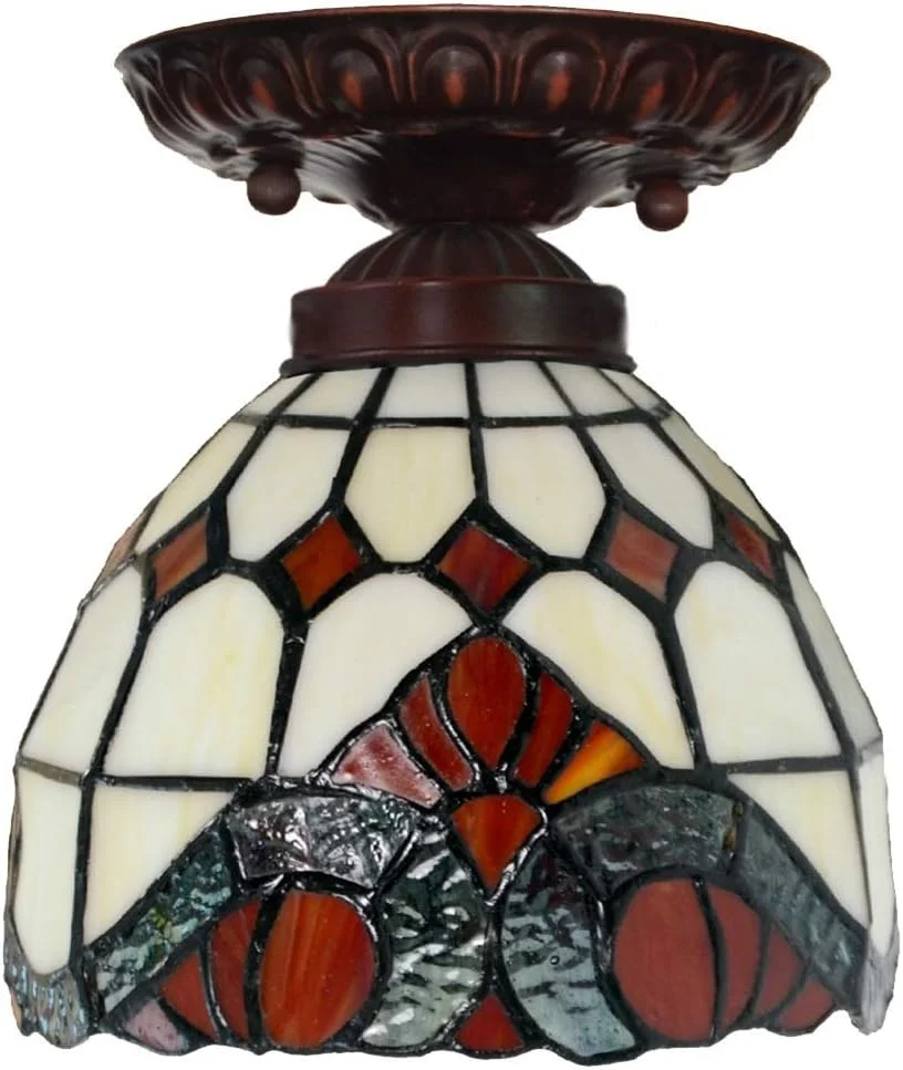 چراغ سقفی شیشه رنگی 7 اینچی به سبک آباژور چراغ تیفانی راهرو بالکن