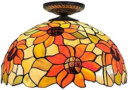 چراغ سقفی شیشه رنگی طرح گل آفتابگردان 16 اینچی، چراغ و فانوس به سبک تیفانی برای راهرو، اتاق خواب چراغ سقفی شیشه رنگی طرح گل آفتابگردان 16 اینچی، چراغ و فانوس به سبک تیفانی برای راهرو، اتاق خواب