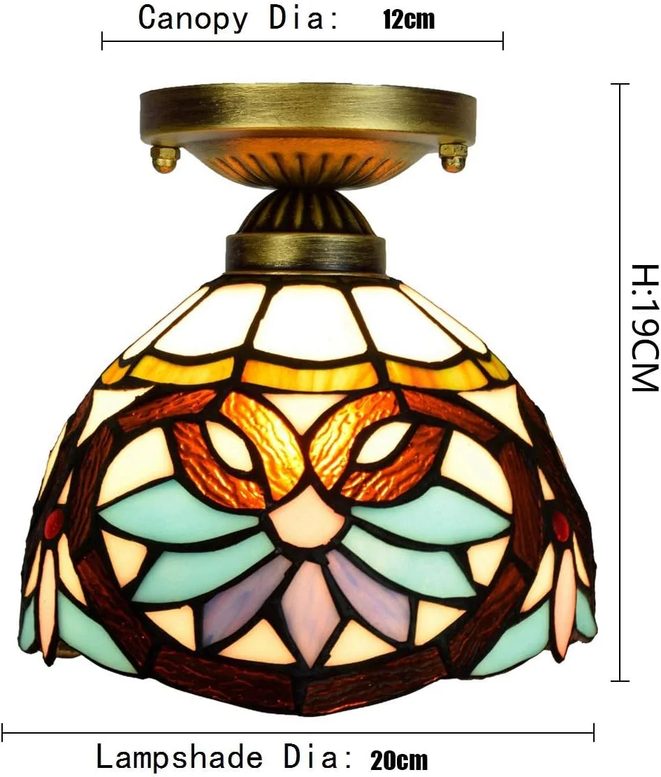 چراغ سقفی شیشه رنگی 8 اینچی، چراغ راهروی کوچک تیفانی