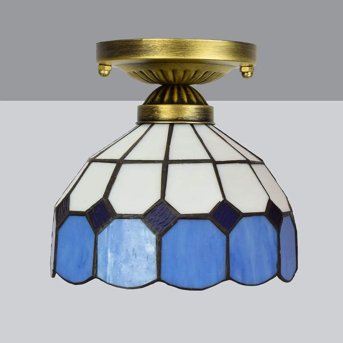 چراغ سقفی شیشه رنگی 8 اینچی تیفانی، راهرو، بالکن، مدیترانه ای آبی و سفید، شبکه ای، چراغ کوچک چراغ سقفی شیشه رنگی 8 اینچی تیفانی، راهرو، بالکن، مدیترانه ای آبی و سفید، شبکه ای، چراغ کوچک