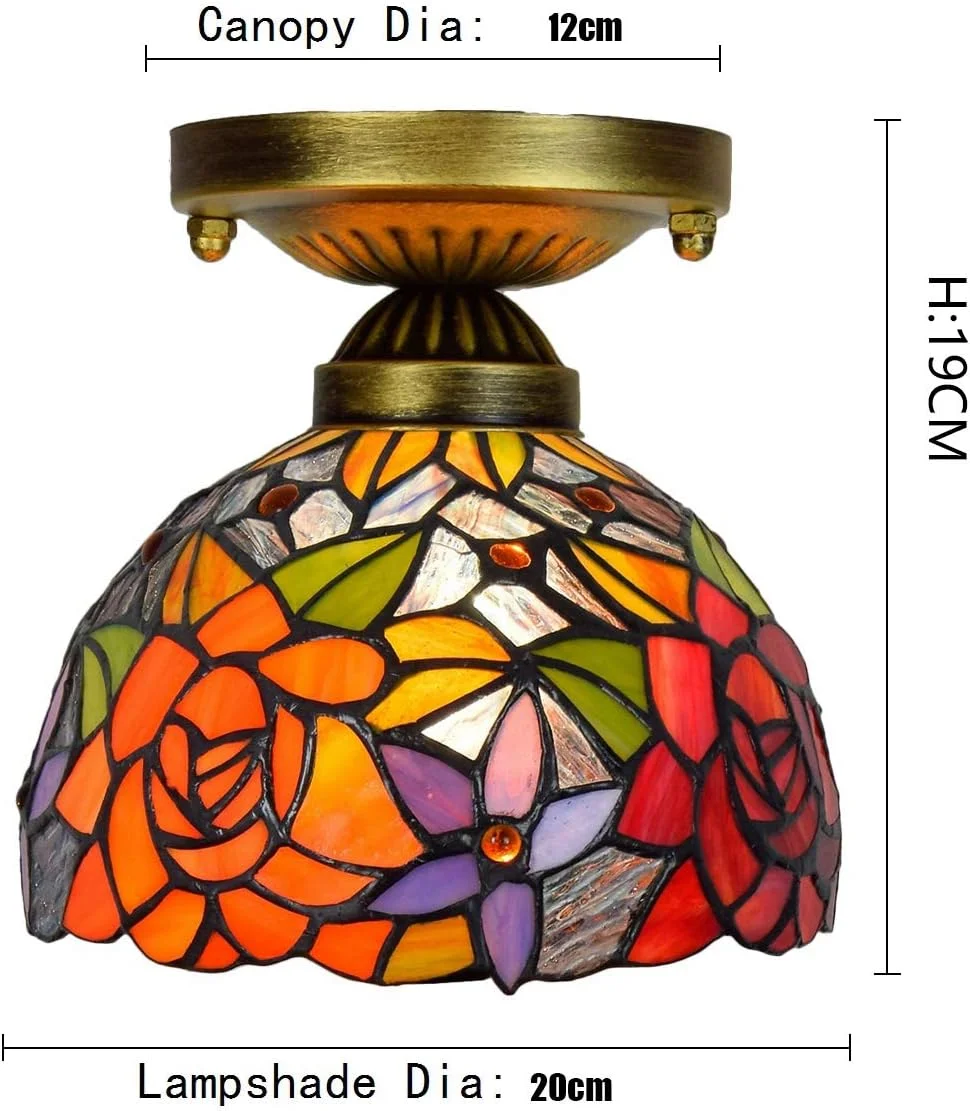 چراغ سقفی شیشه رنگی 8 اینچی تیفانی، راهرو، بالکن، فانوس گل رز قرمز، چراغ کوچک چراغ سقفی شیشه رنگی 8 اینچی تیفانی، راهرو، بالکن، فانوس گل رز قرمز، چراغ کوچک