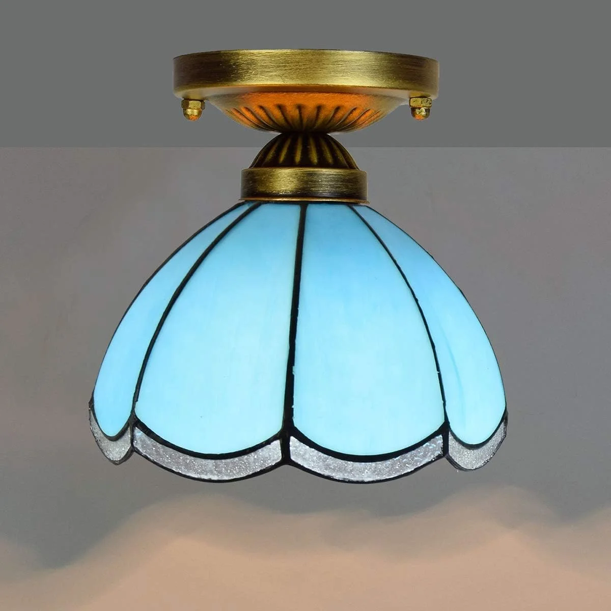چراغ سقفی شیشه رنگی 8 اینچی تیفانی راهرو راهرو بالکن مدیترانه ای آبی کوچک چراغ سقفی شیشه رنگی 8 اینچی تیفانی راهرو راهرو بالکن مدیترانه ای آبی کوچک