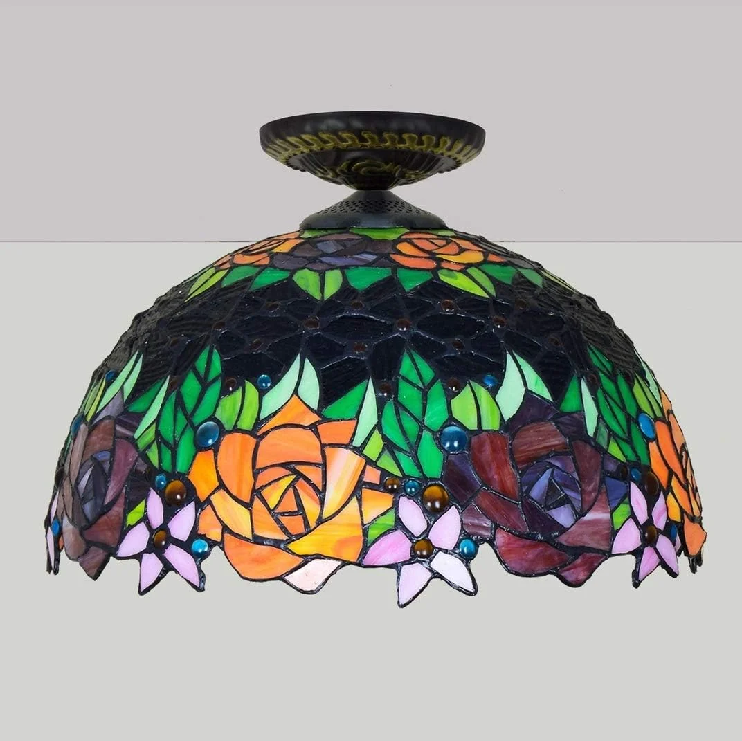 چراغ سقفی شیشه رنگی طرح گل رز مشکی 16 اینچی، چراغ های سبک تیفانی و فانوس برای راهرو اتاق خواب چراغ سقفی شیشه رنگی طرح گل رز مشکی 16 اینچی، چراغ های سبک تیفانی و فانوس برای راهرو اتاق خواب