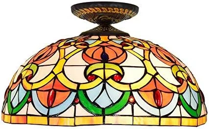 چراغ سقفی شیشه رنگی طرح قلب 16 اینچی، چراغ روشنایی به سبک تیفانی، مناسب برای اتاق خواب، راهرو و دالان چراغ سقفی شیشه رنگی طرح قلب 16 اینچی، چراغ روشنایی به سبک تیفانی، مناسب برای اتاق خواب، راهرو و دالان