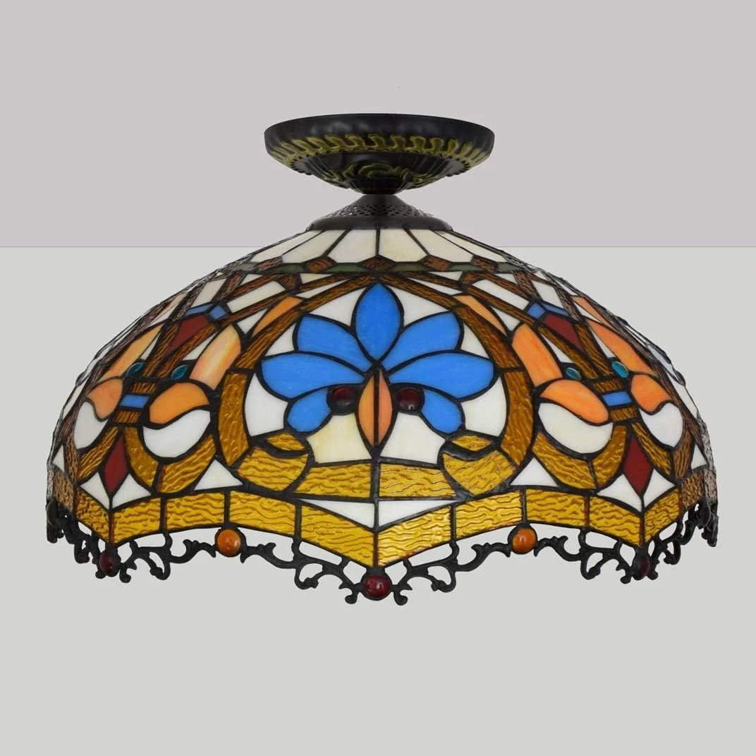 چراغ سقفی شیشه رنگی طرح طوطی آبی 16 اینچی، چراغ و فانوس به سبک تیفانی برای راهرو و اتاق خواب چراغ سقفی شیشه رنگی طرح طوطی آبی 16 اینچی، چراغ و فانوس به سبک تیفانی برای راهرو و اتاق خواب