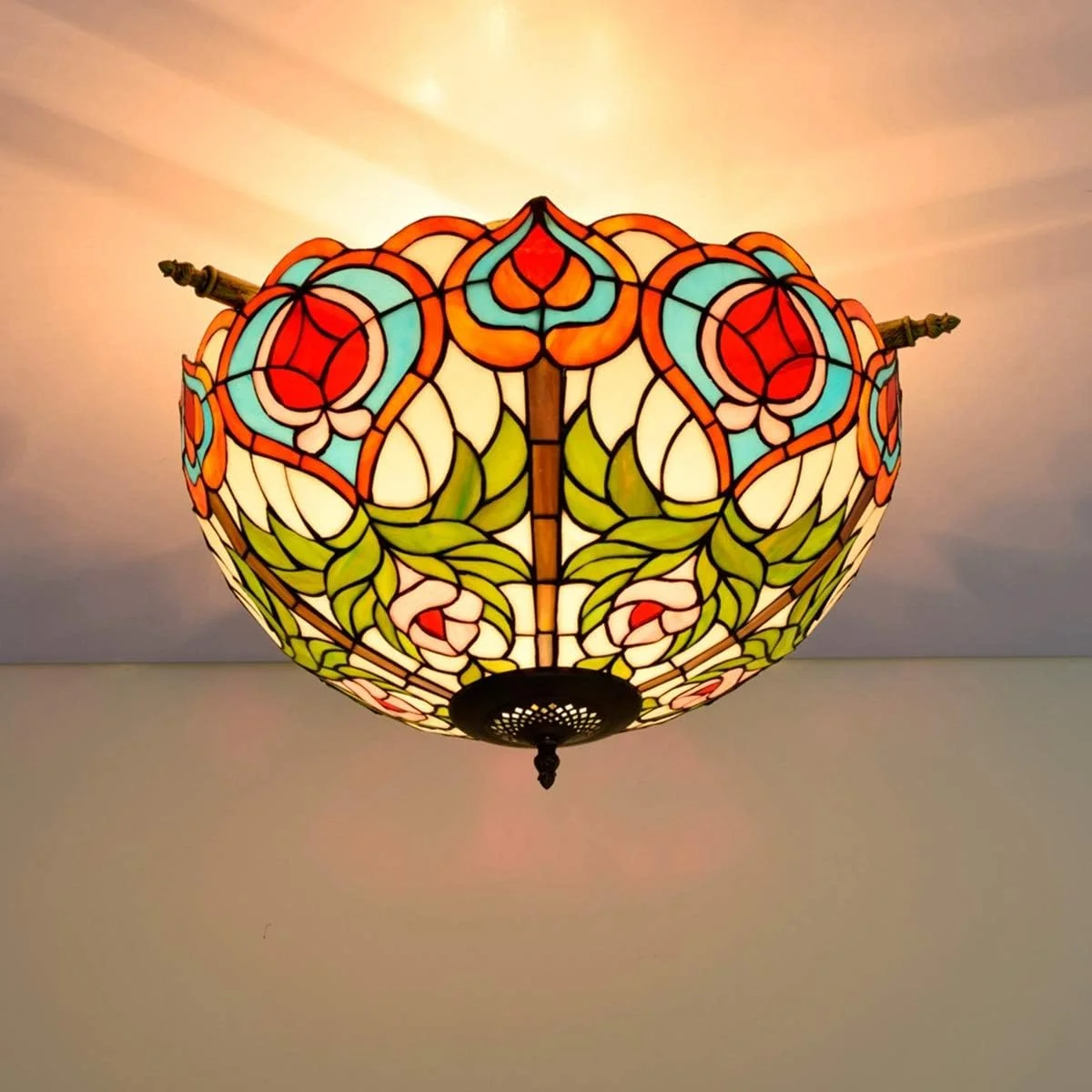 چراغ سقفی شیشه رنگی 50 سانتی متری، خلاقانه، طرح تیفانی، مناسب اتاق نشیمن کوچک، رستوران، بار، اتاق خواب، چراغ هنری چراغ سقفی شیشه رنگی 50 سانتی متری، خلاقانه، طرح تیفانی، مناسب اتاق نشیمن کوچک، رستوران، بار، اتاق خواب، چراغ هنری