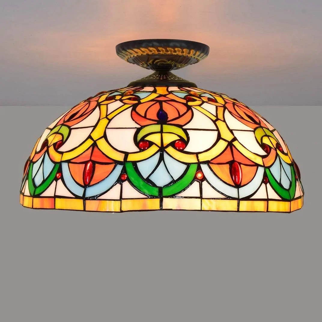 چراغ سقفی شیشه رنگی طرح قلب 16 اینچی، چراغ روشنایی به سبک تیفانی، مناسب برای اتاق خواب، راهرو و دالان چراغ سقفی شیشه رنگی طرح قلب 16 اینچی، چراغ روشنایی به سبک تیفانی، مناسب برای اتاق خواب، راهرو و دالان