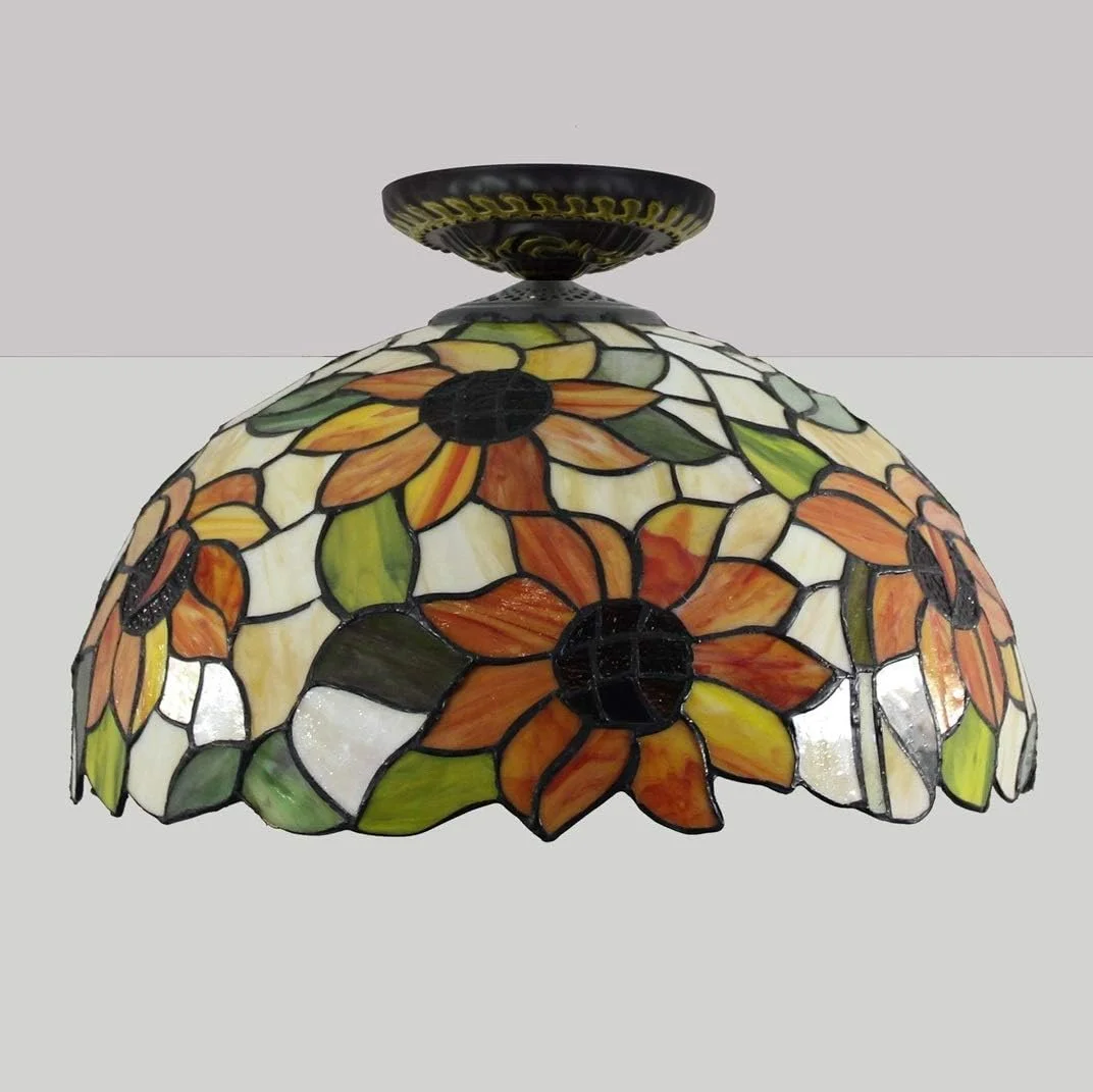 چراغ سقفی شیشه رنگی طرح گل آفتابگردان 16 اینچی، چراغ و فانوس به سبک تیفانی برای راهرو، اتاق خواب چراغ سقفی شیشه رنگی طرح گل آفتابگردان 16 اینچی، چراغ و فانوس به سبک تیفانی برای راهرو، اتاق خواب