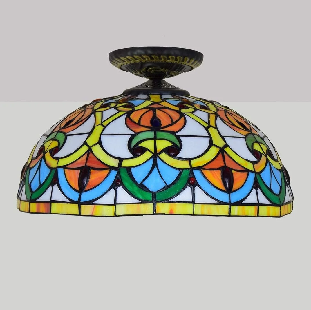 چراغ سقفی شیشه رنگی طرح قلب 16 اینچی، چراغ روشنایی به سبک تیفانی، مناسب برای اتاق خواب، راهرو و دالان چراغ سقفی شیشه رنگی طرح قلب 16 اینچی، چراغ روشنایی به سبک تیفانی، مناسب برای اتاق خواب، راهرو و دالان