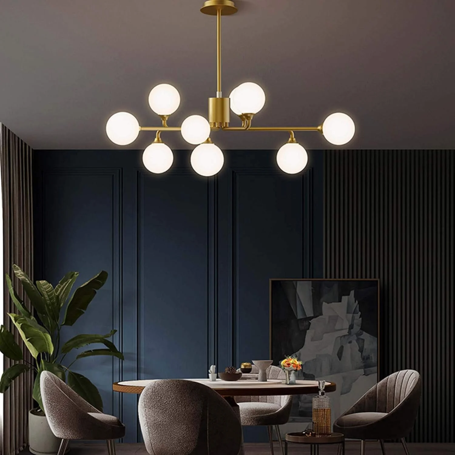 لوستر مدرن طرح گوی فضایی طلایی، چراغ سقفی آویز نیمه فرورفته لوستر مدرن طرح گوی فضایی طلایی، چراغ سقفی آویز نیمه فرورفته