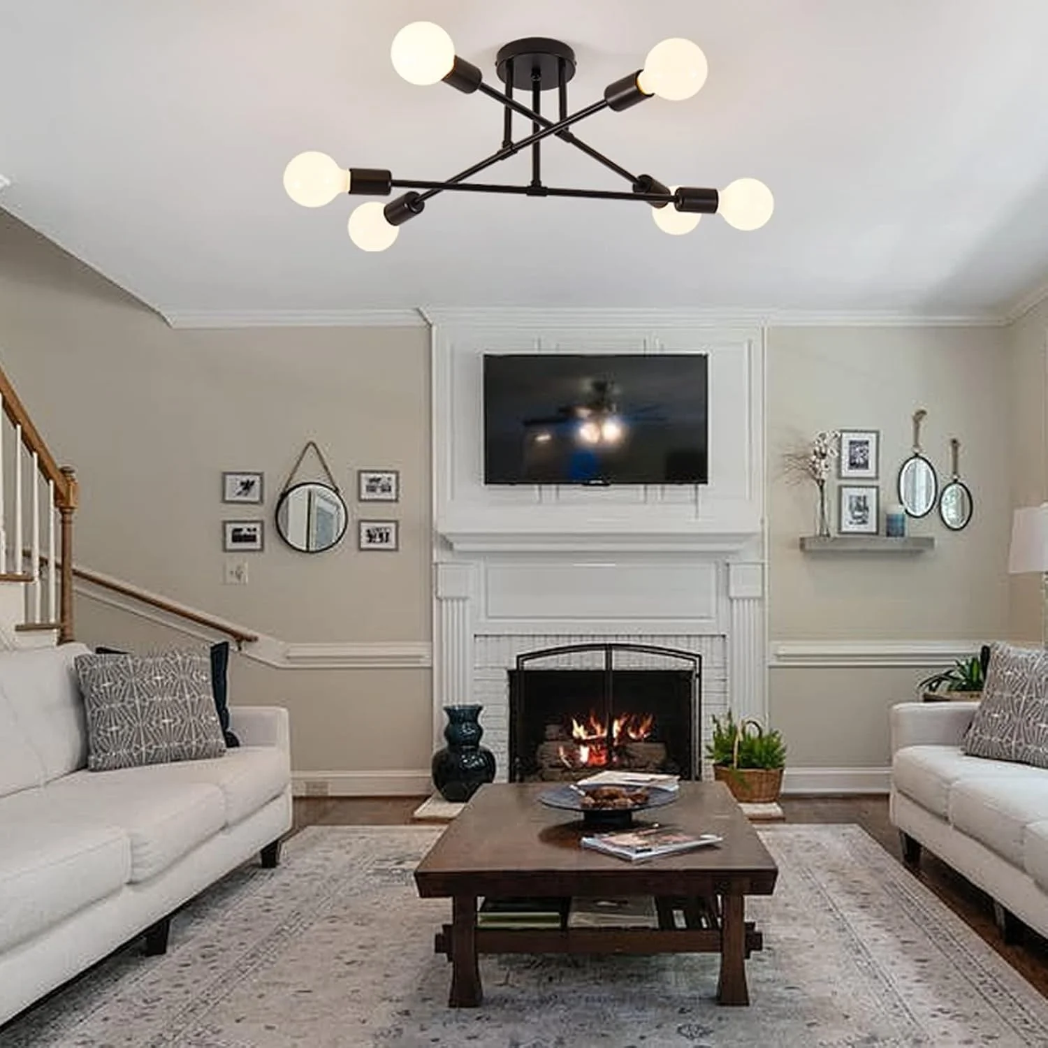 لوستر مدرن اسپوتنیک، چراغ سقفی 6 شاخه با پایه E26، مناسب برای اتاق خواب، ناهارخوری، نشیمن و آشپزخانه (مشکی) لوستر مدرن اسپوتنیک، چراغ سقفی 6 شاخه با پایه E26، مناسب برای اتاق خواب، ناهارخوری، نشیمن و آشپزخانه (مشکی)