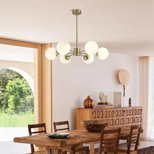 لوستر مدرن اسپوتنیک، روشنایی آویز کروی 6 شاخه، لوستر طلایی اواسط قرن با حباب های شیشه ای شیری سفید، چراغ برنجی برس خورده برای اتاق ناهارخوری، اتاق نشیمن، اتاق خواب لوستر مدرن اسپوتنیک، روشنایی آویز کروی 6 شاخه، لوستر طلایی اواسط قرن با حباب های شیشه ای شیری سفید، چراغ برنجی برس خورده برای اتاق ناهارخوری، اتاق نشیمن، اتاق خواب
