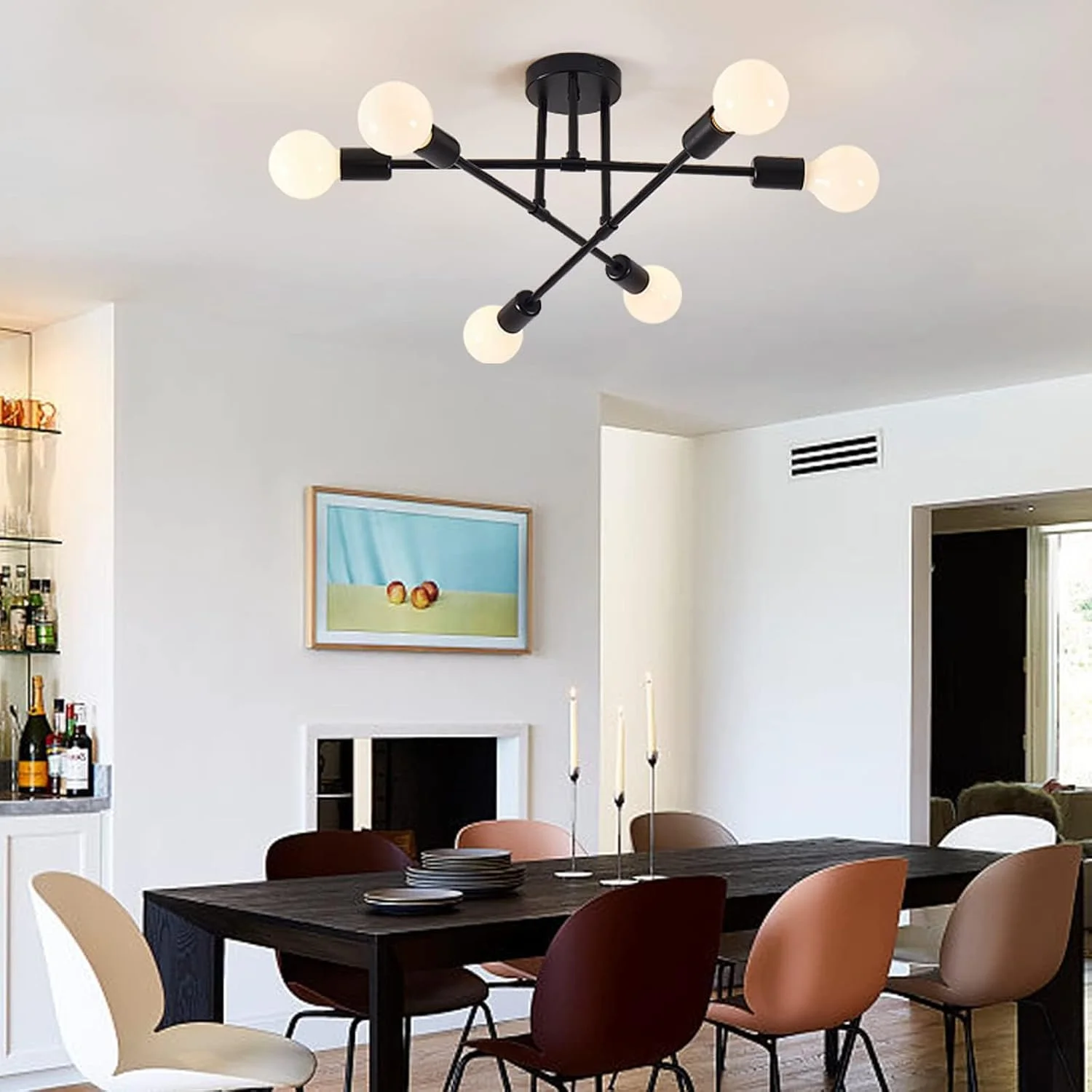 لوستر مدرن اسپوتنیک، چراغ سقفی 6 شاخه با پایه E26، مناسب برای اتاق خواب، ناهارخوری، نشیمن و آشپزخانه (مشکی) لوستر مدرن اسپوتنیک، چراغ سقفی 6 شاخه با پایه E26، مناسب برای اتاق خواب، ناهارخوری، نشیمن و آشپزخانه (مشکی)