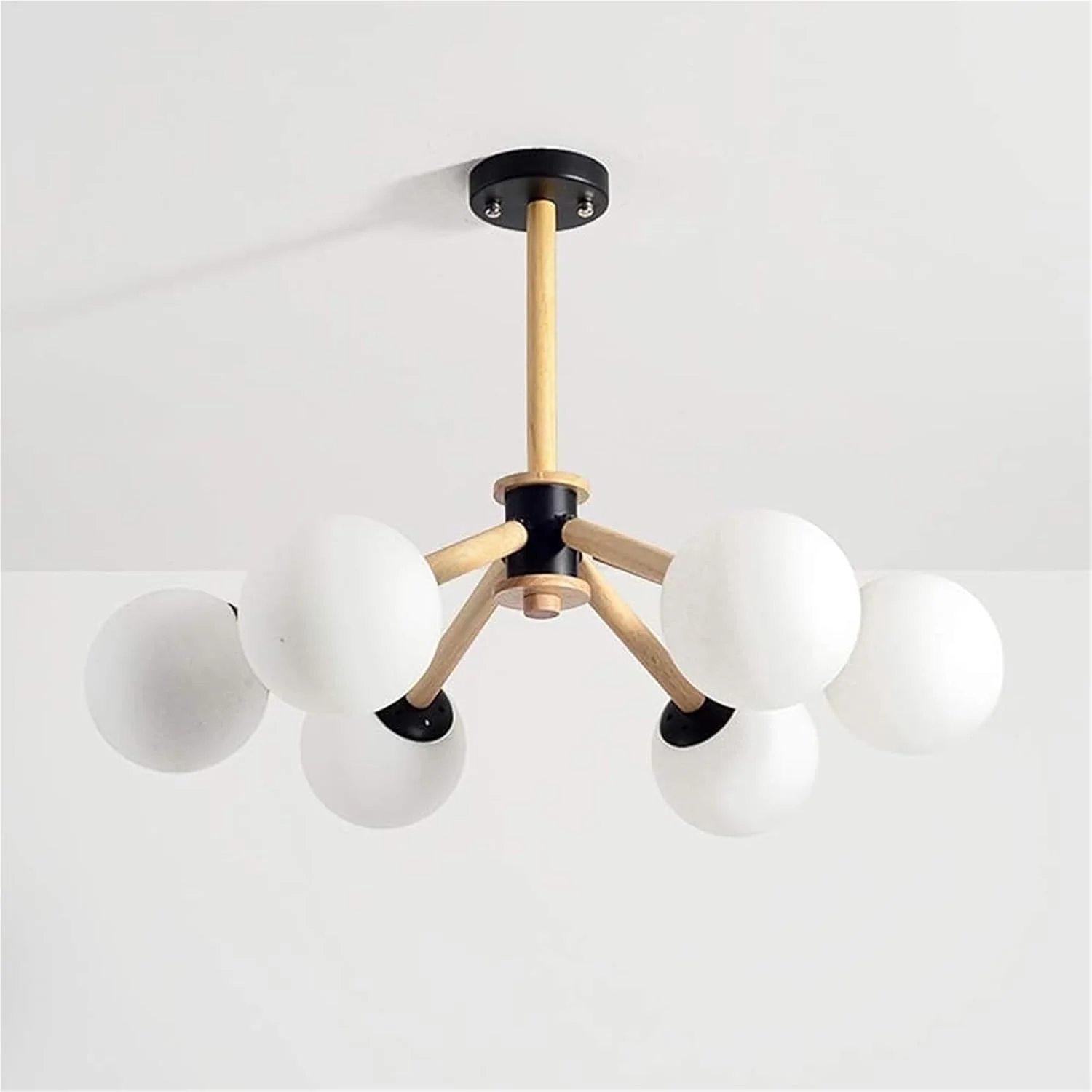 لوستر آویز اسپوتنیک 6 شاخه فلزی، مشکی، سبک مدرن اواسط قرن، روشنایی سقف عتیقه، چراغ سقفی