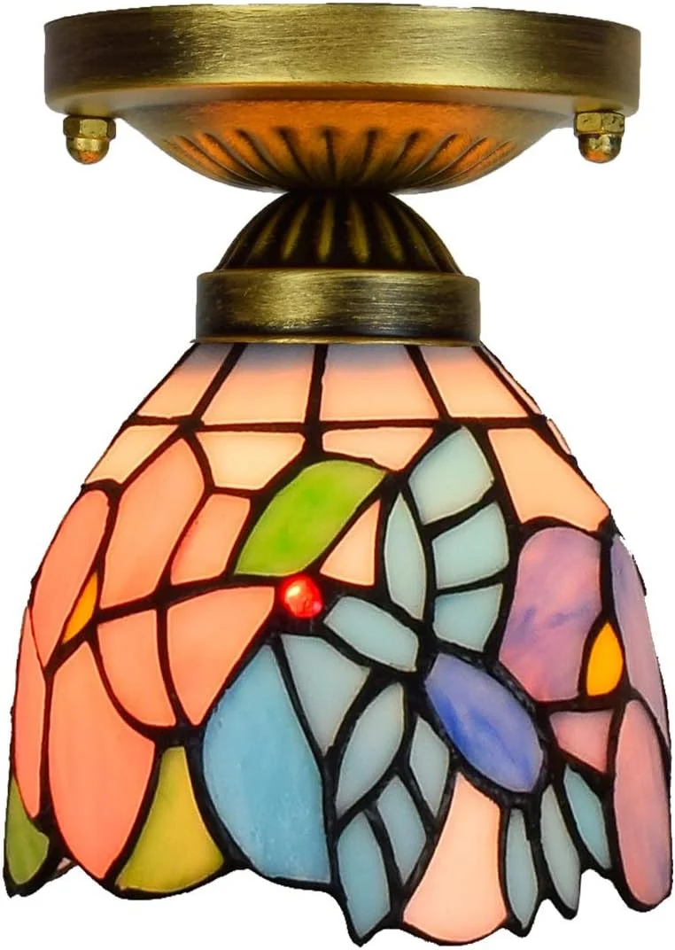 چراغ سقفی شیشه رنگی 6 اینچی تیفانی، راهرو، بالکن، چراغ و فانوس پرنده صورتی، نور کوچک چراغ سقفی شیشه رنگی 6 اینچی تیفانی، راهرو، بالکن، چراغ و فانوس پرنده صورتی، نور کوچک