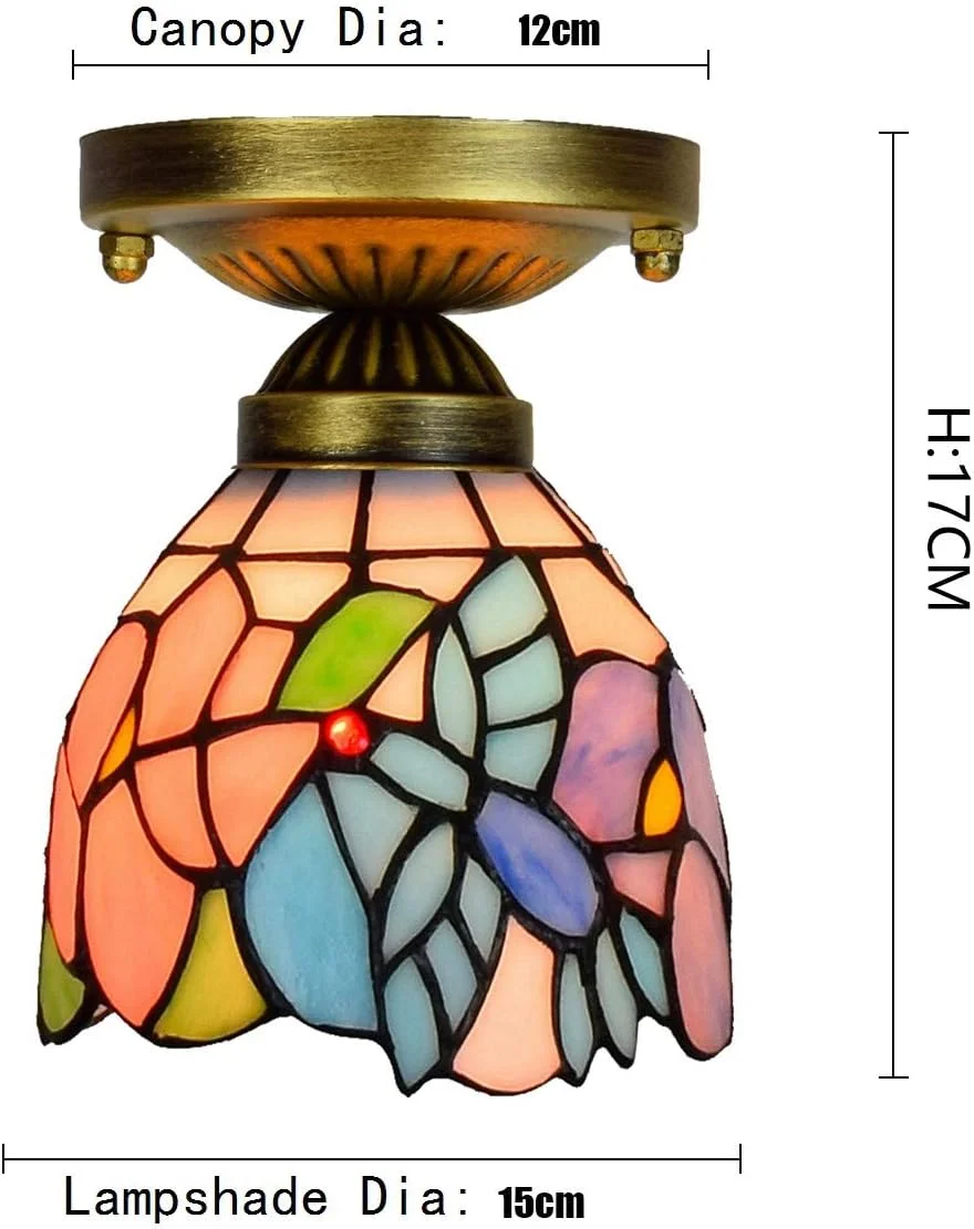 چراغ سقفی شیشه رنگی 6 اینچی تیفانی، راهرو، بالکن، چراغ و فانوس پرنده صورتی، نور کوچک