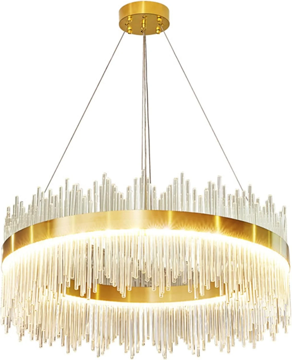 لوستر کریستالی LED سیگما، آویز طلایی مدرن و لوکس با 3 رنگ، 60 وات، چراغ سقفی آویز با طول قابل تنظیم برای اتاق نشیمن و اتاق خواب