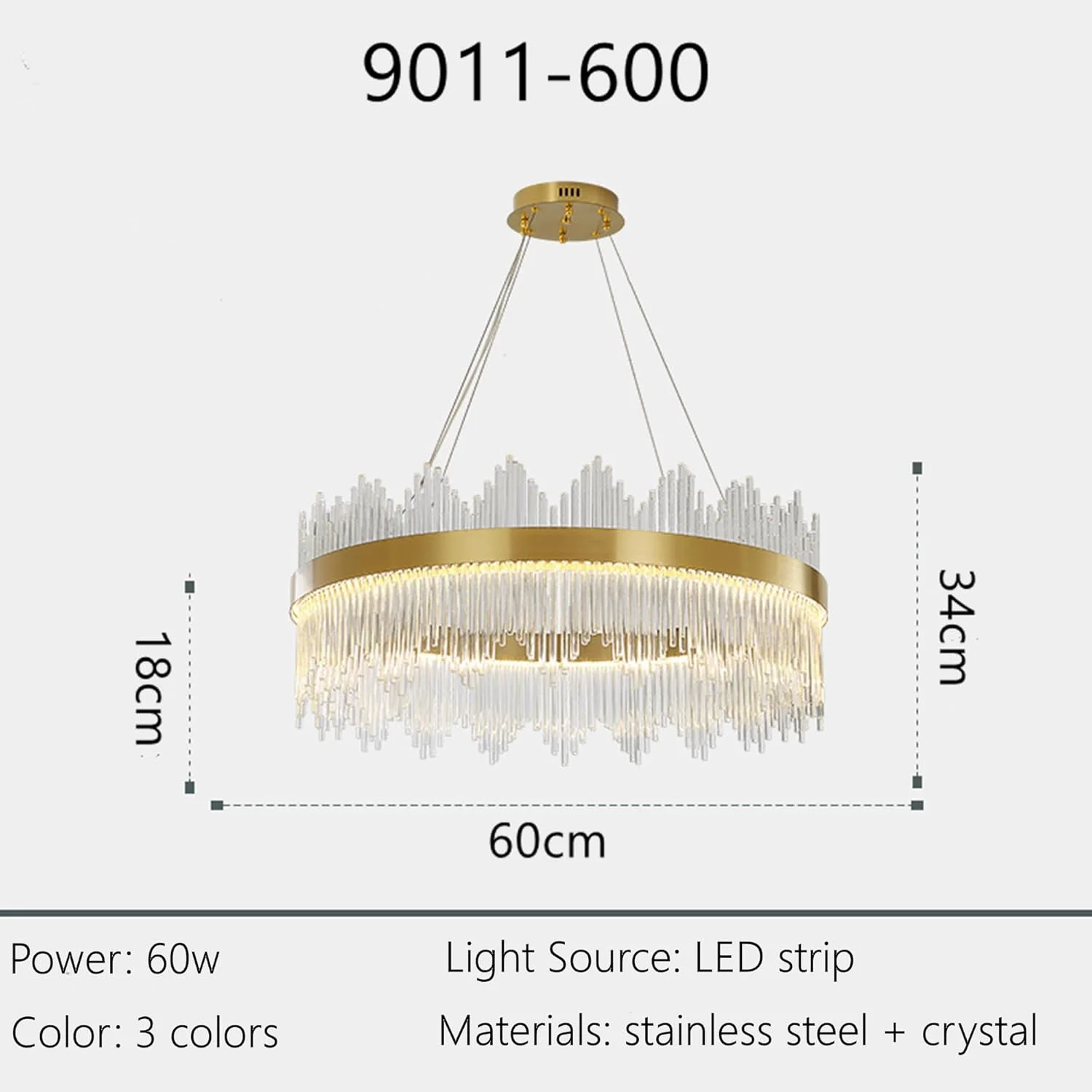 لوستر کریستالی LED سیگما، آویز طلایی مدرن و لوکس با 3 رنگ، 60 وات، چراغ سقفی آویز با طول قابل تنظیم برای اتاق نشیمن و اتاق خواب لوستر کریستالی LED سیگما، آویز طلایی مدرن و لوکس با 3 رنگ، 60 وات، چراغ سقفی آویز با طول قابل تنظیم برای اتاق نشیمن و اتاق خواب