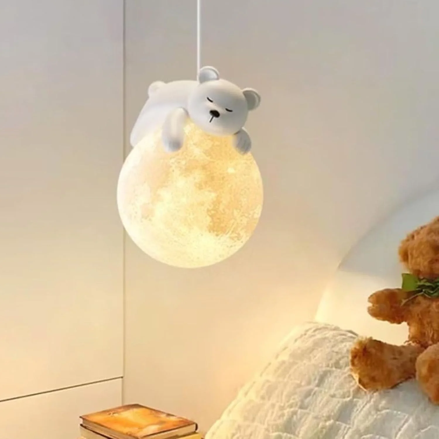 چراغ آویز ماه سه بعدی خلاقانه سوراندی، چراغ های سقفی گوی خرس ناز، چراغ های آویز تزئینی اتاق کودکان، هدیه ایده آل برای کنار تختخواب اتاق خواب کودکان و بزرگسالان