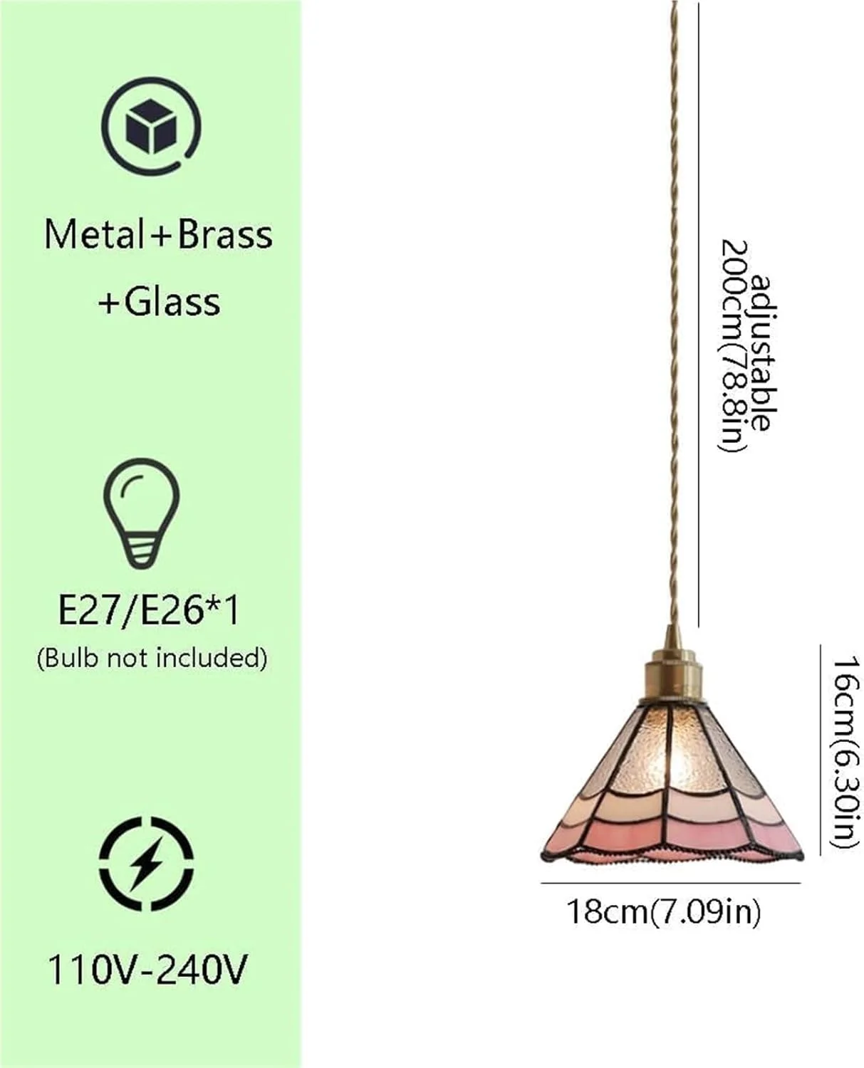 لوستر آویز برنجی مینیمالیستی اسکاندیناویایی با شیشه صورتی، چراغ آویز مدرن اواسط قرن، مناسب برای میز ناهارخوری، اتاق خواب، کافه، بار و دکوراسیون منزل