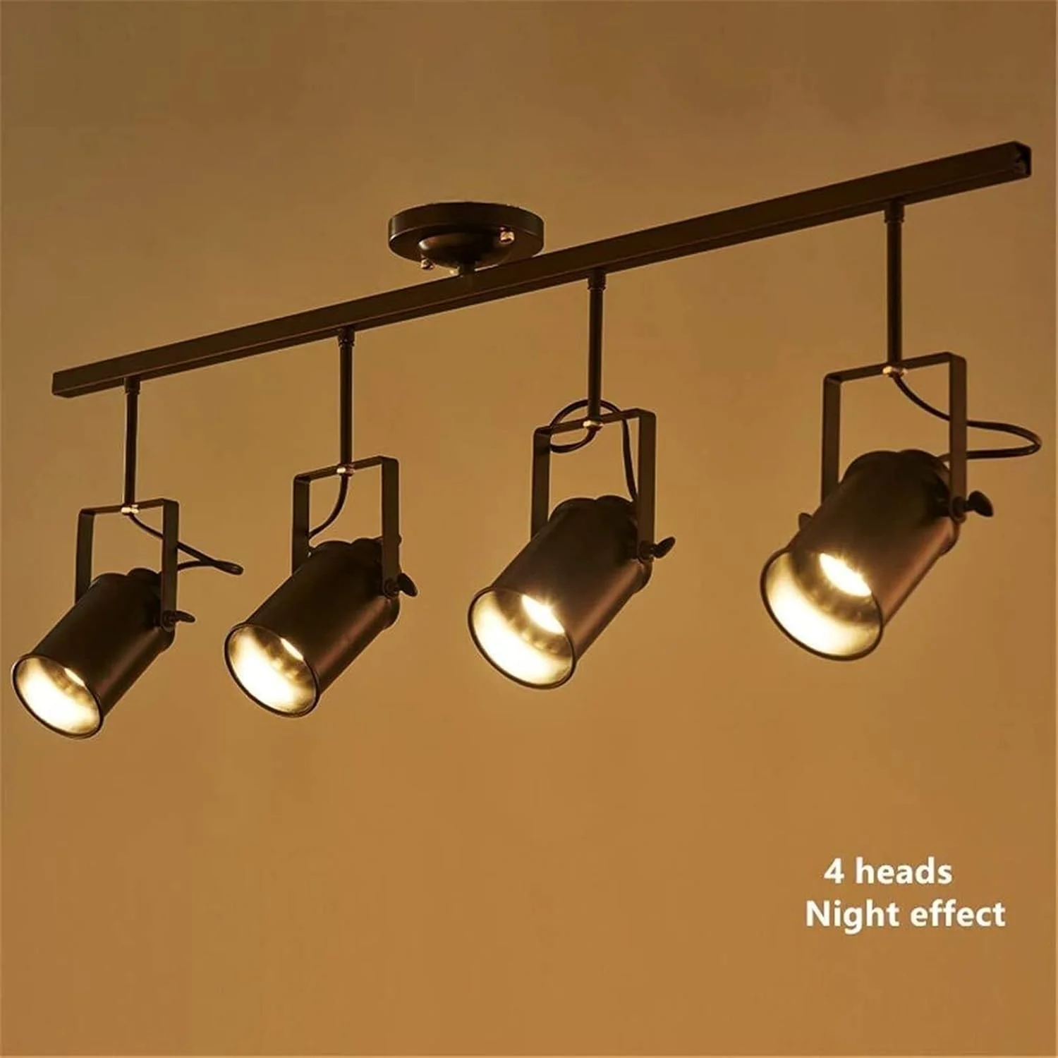 چراغ سقفی قابل تنظیم اسپات لایت، لوستر صنعتی رترو خلاقانه 4 سر LED، آویز با میله بلند، شید، چراغ آهنگ مشکی، آهن فرفورژه، نیمه فلاش، لامپ سقفی مشکی E27