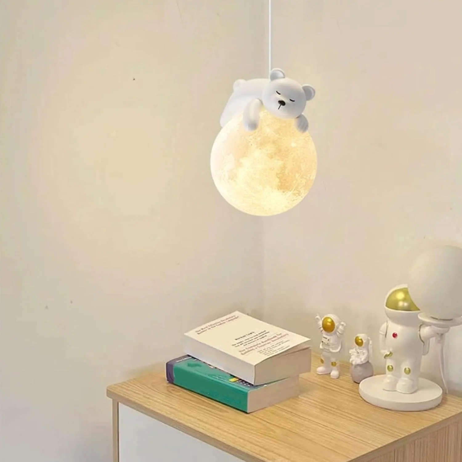 چراغ آویز ماه سه بعدی خلاقانه سوراندی، چراغ های سقفی گوی خرس ناز، چراغ های آویز تزئینی اتاق کودکان، هدیه ایده آل برای کنار تختخواب اتاق خواب کودکان و بزرگسالان