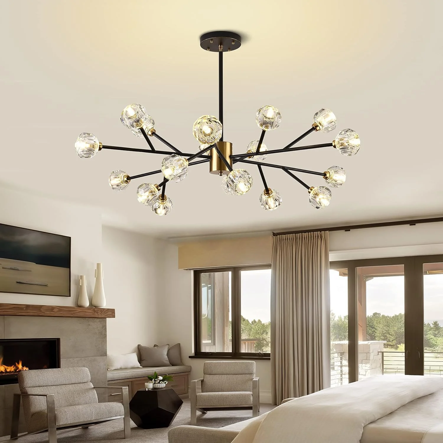 لوستر مدرن اسپوتنیک 18 شاخه، لوستر مشکی و طلایی طرح اسپوتنیک، لوستر شاخه ای کریستالی برای اتاق ناهارخوری، اتاق خواب، اتاق نشیمن لوستر مدرن اسپوتنیک 18 شاخه، لوستر مشکی و طلایی طرح اسپوتنیک، لوستر شاخه ای کریستالی برای اتاق ناهارخوری، اتاق خواب، اتاق نشیمن