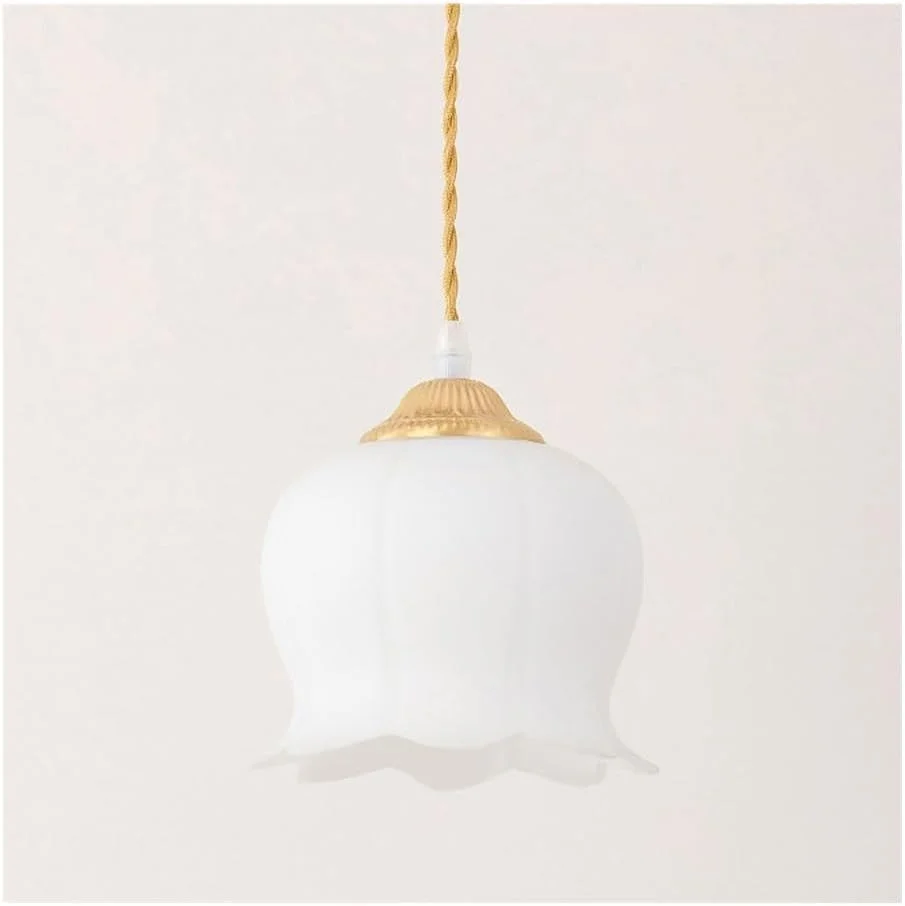 لوستر تمام مسی ساده و لوکس با سرپیچ E26 - چراغ آویز شیشه ای طرح گل به سبک کرم فرانسوی مناسب میز ناهارخوری، لوستر لوستر تمام مسی ساده و لوکس با سرپیچ E26 - چراغ آویز شیشه ای طرح گل به سبک کرم فرانسوی مناسب میز ناهارخوری، لوستر