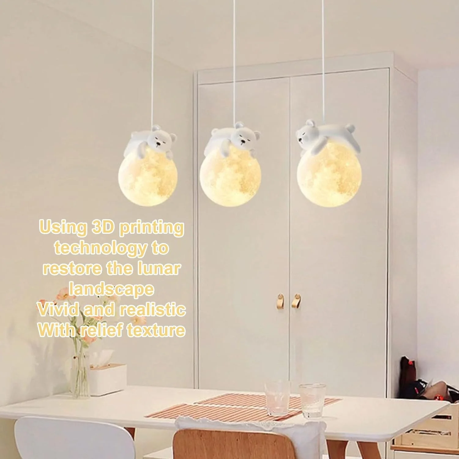 چراغ آویز ماه سه بعدی خلاقانه سوراندی، چراغ های سقفی گوی خرس ناز، چراغ های آویز تزئینی اتاق کودکان، هدیه ایده آل برای کنار تختخواب اتاق خواب کودکان و بزرگسالان