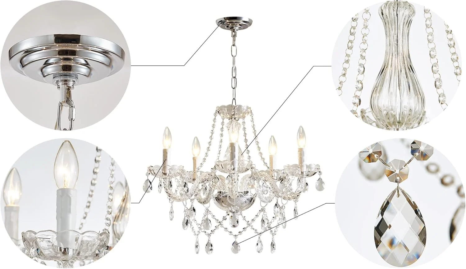 لوستر آویز سقفی کریستالی مدرن و شیک SM Saint Mossi - 5 شعله