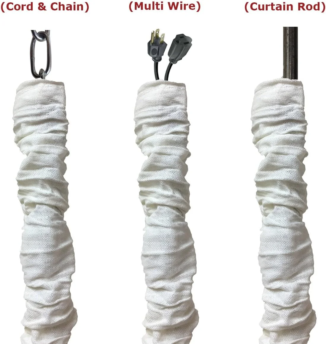 روکش سیم و زنجیر رویال دیزاینز مدل CC-16-LW سفید 120 سانتی متری پارچه کتانی با بست چسبی، سفید کتانی