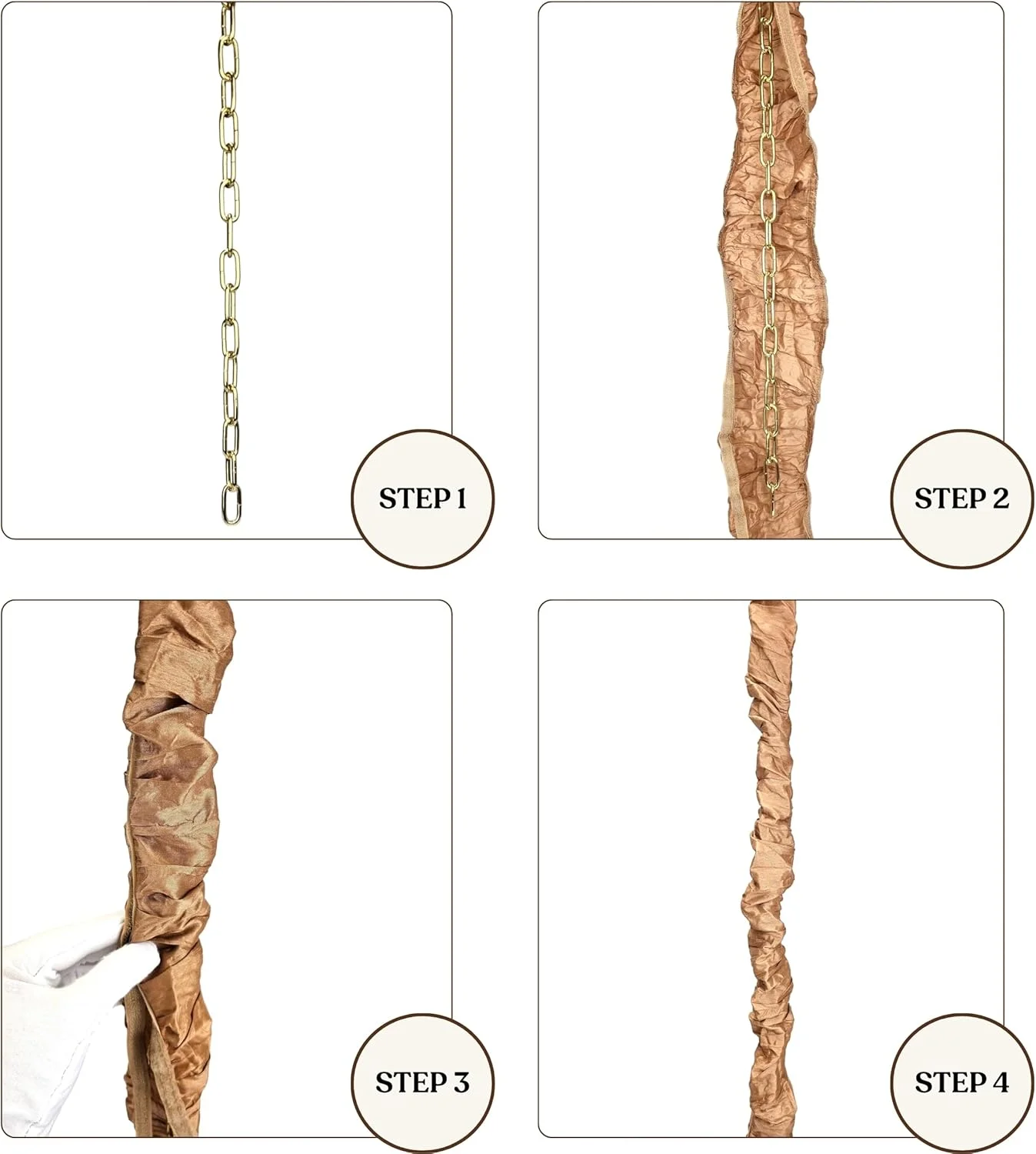 روکش سیم و زنجیر رویال دیزاینز مدل CC-16-LW سفید 120 سانتی متری پارچه کتانی با بست چسبی، سفید کتانی