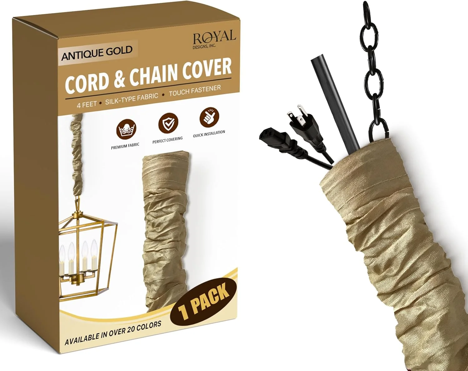 روکش سیم و زنجیر طلایی عتیقه رویال دیزاینز، طول 120 سانتی متر، جنس پارچه ابریشمی، دارای بست چسبی - مناسب برای سیم های لوستر روکش سیم و زنجیر طلایی عتیقه رویال دیزاینز، طول 120 سانتی متر، جنس پارچه ابریشمی، دارای بست چسبی - مناسب برای سیم های لوستر