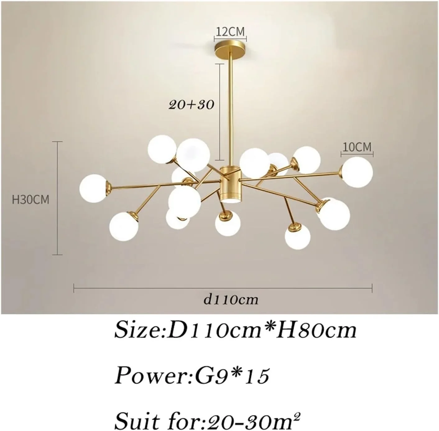 لوستر ال ای دی G9 اسکاندیناویایی مناسب اتاق نشیمن، اتاق غذاخوری، ورودی، اتاق خواب، لوستر مدرن فلزی تزئینی، دکوراسیون مدرن، طلایی - 15 شاخه طلایی