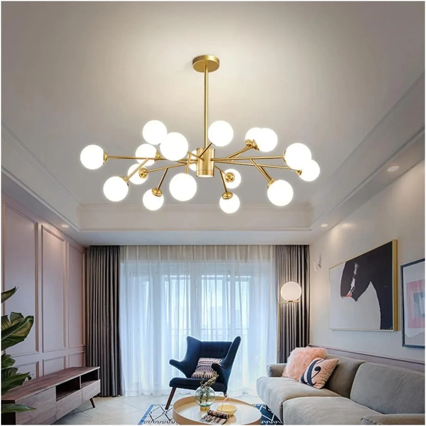 لوستر ال ای دی G9 اسکاندیناویایی مناسب اتاق نشیمن، اتاق غذاخوری، ورودی، اتاق خواب، لوستر مدرن فلزی تزئینی، دکوراسیون مدرن، طلایی - 18 شاخه طلایی