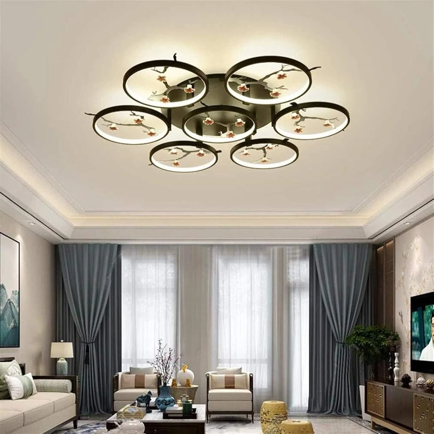 چراغ سقفی ال ای دی 3 شعله مدرن رمانتیک چینی نور گرم سفید دایره ای هنر آهنی شخصیت خلاقانه برای رستوران حمام اتاق نشیمن راهرو بالکن اتاق مطالعه اتاق خواب