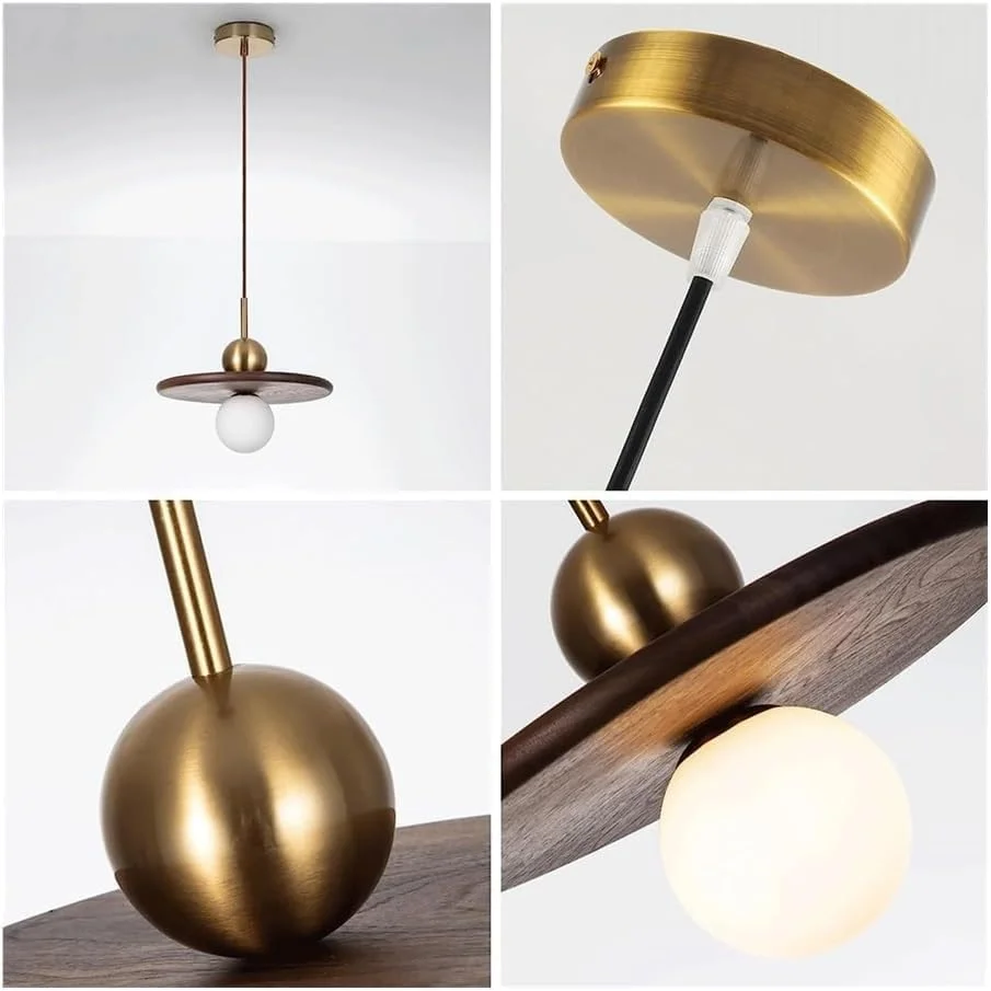 چراغ آویز گرد با حباب شیشه ای - چراغ آویز صنعتی رترو - لوسترهای فلزی طلایی ساده برای اتاق نشیمن