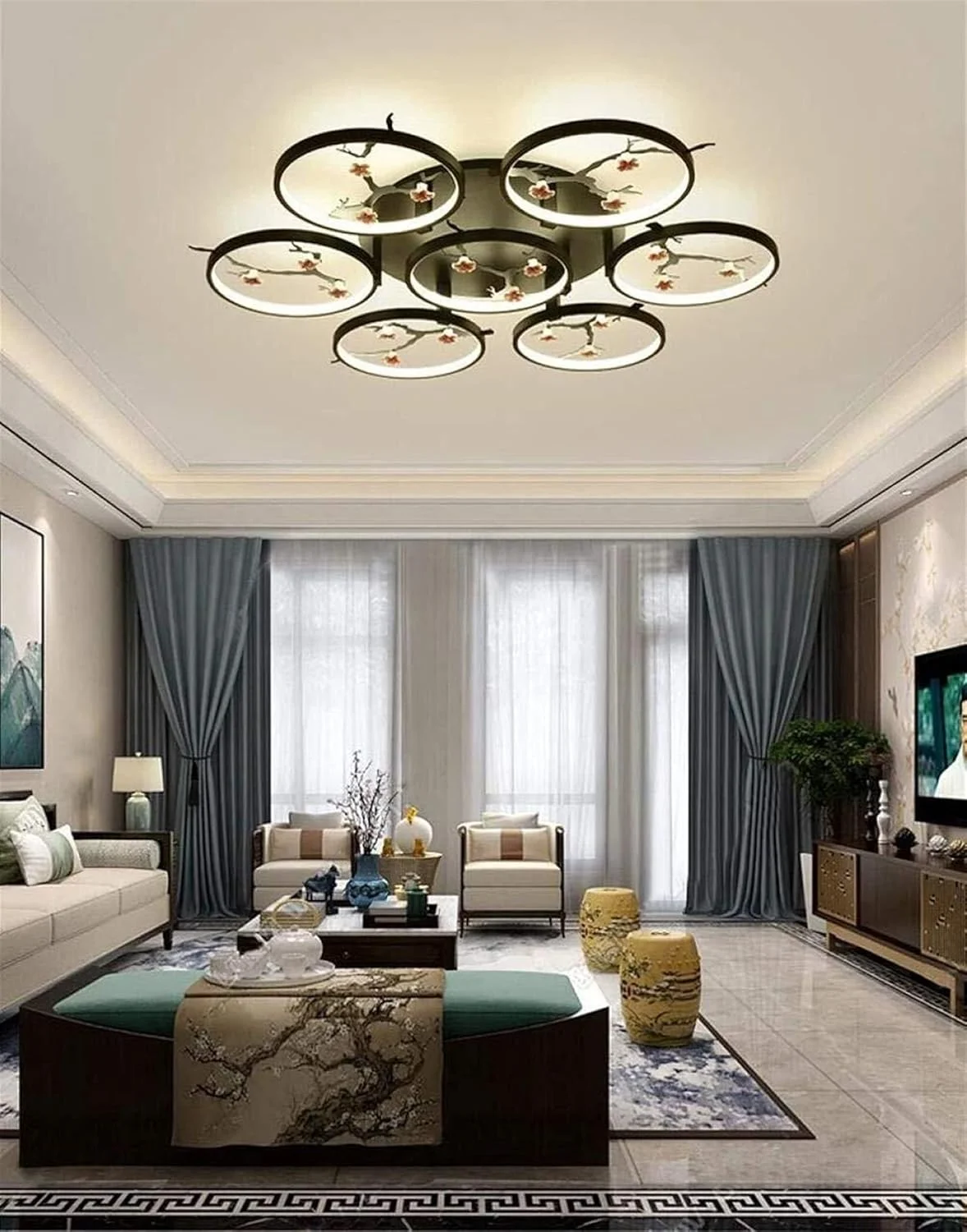 چراغ سقفی ال ای دی 3 شعله مدرن رمانتیک چینی نور گرم سفید دایره ای هنر آهنی شخصیت خلاقانه برای رستوران حمام اتاق نشیمن راهرو بالکن اتاق مطالعه اتاق خواب