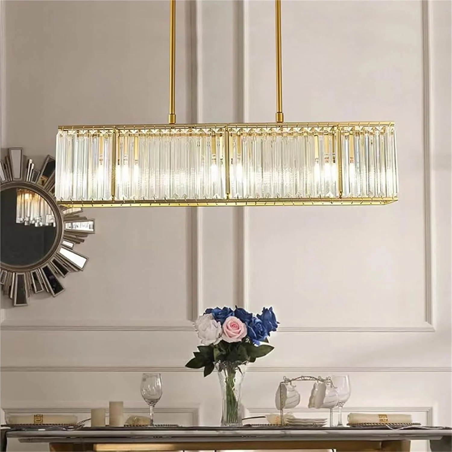 لوستر کریستالی مستطیلی، چراغ مدرن مستطیلی اتاق ناهارخوری، لوستر کریستالی مشکی، چراغ سقفی