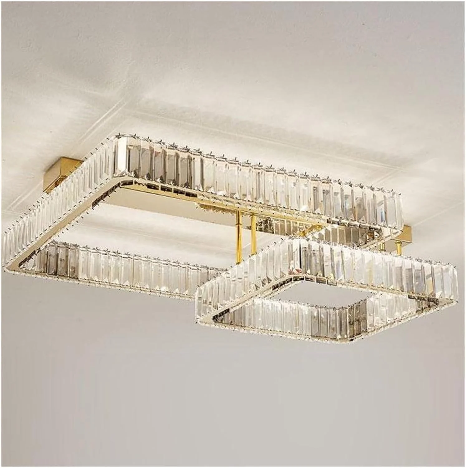 لوستر سقفی مستطیلی مدرن با کنترل از راه دور، لوکس طلایی کریستالی LED برای اتاق نشیمن، اتاق خواب، مطالعه، دکور مدرن، تک رنگ - 60x80 سانتی متر