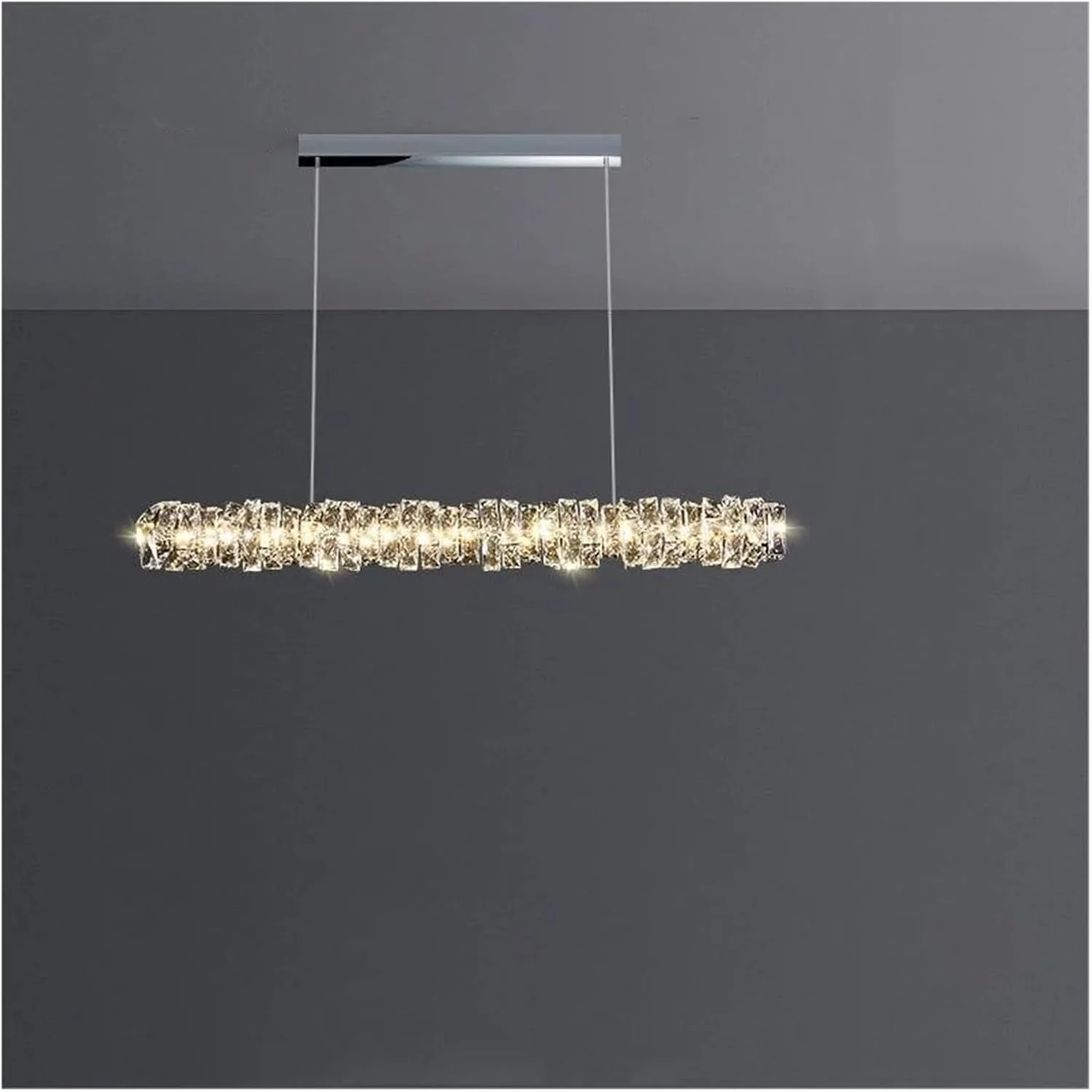 لوستر کریستالی بار شکل رستورانی، میز بار مدرن، اتاق ناهارخوری لوکس با طراحی بلند کریستالی، دکور مدرن، نقره ای - 100 سانتی متر