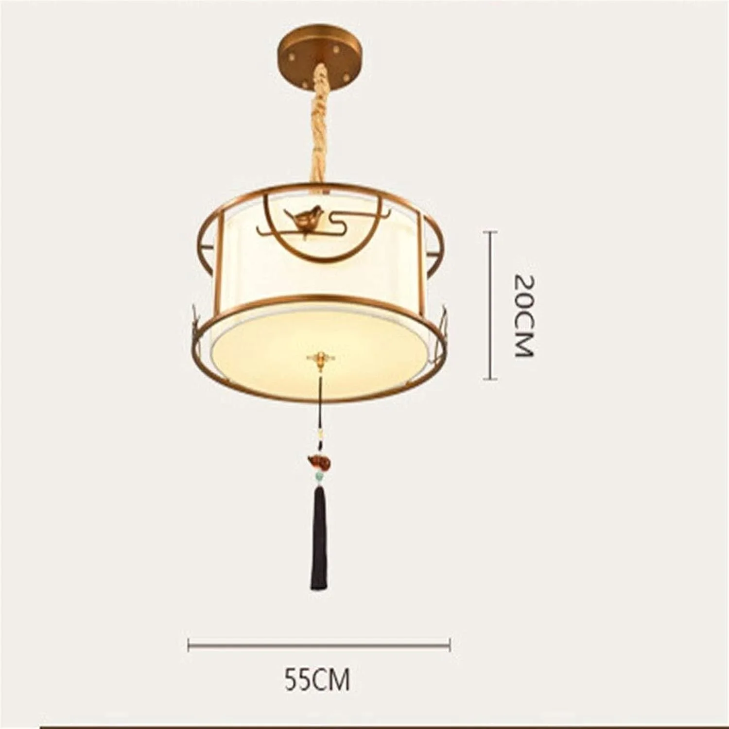 لوستر برنزی/آهنی پارچه ای رستوران چینی، مناسب اتاق نشیمن دایره ای، اتاق خواب اصلی، روشنایی اتاق، 3 عدد لامپ E27، طراحی شیک و ساده
